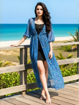 Sera - Women Blue Polyester Floral Shrug