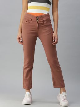 SHOWOFFFF - Women Clean Look Taupe Straight Fit Denim Jeans