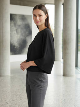 Cider - Cotton-Blend Women Batwing Sleeve Oversized Top Black