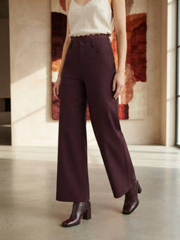 Cider - Lace Trim Women's Low-Rise Wide-Leg Trousers Burgundy