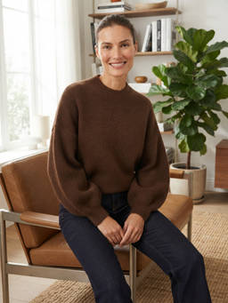 Cider - Knit Wool-Blend Women's Oversized Long Sleeve Top Brown