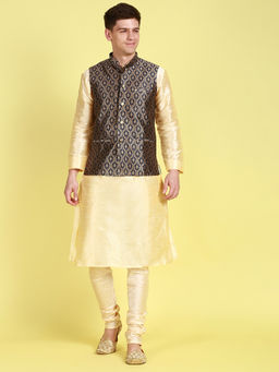 Sanwara - Men Navy Blue Straight Kurta (Set of 3)