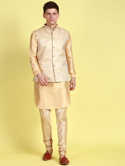 Sanwara - Men Deep Beige Printed Straight Kurta (Set of 3)