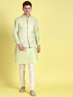 Sanwara - Men Light Green Printed Straight Kurta (Set of 3)