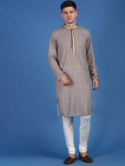 Sanwara - Men Party Wear Chikankari Style Brown Cotton Kurta (Set of 2)
