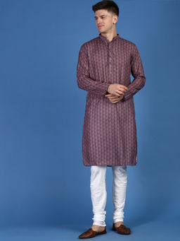 Sanwara - Men Printed Trendy Designer Wine Cotton Kurta (Set of 2)