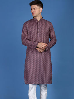 Sanwara - Men Printed Trendy Designer Wine Cotton Kurta