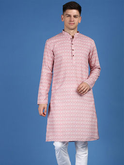 Sanwara - Men Printed Trendy Designer Gajari Pink Cotton Kurta