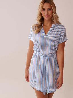 La Vie En Rose - Blue Stripes Regular Dress with Belt