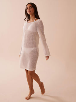 La Vie En Rose - White Solid Regular Beach Dress