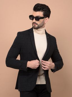 CRIMSOUNE CLUB - Mens Black Checked Single Breasted Blazer
