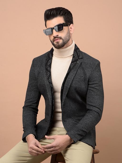 CRIMSOUNE CLUB Mens Grey Jacquard Single Breasted Blazer