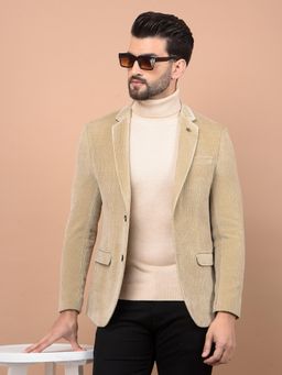 CRIMSOUNE CLUB - Mens Beige Printed Corduroy Single Breasted Blazer