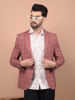 CRIMSOUNE CLUB - Mens Peach Checked Single Breasted Blazer