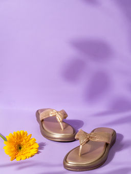 Inc.5 - Womens Golden Casual Embellished T-Strap Slip-On Sandals