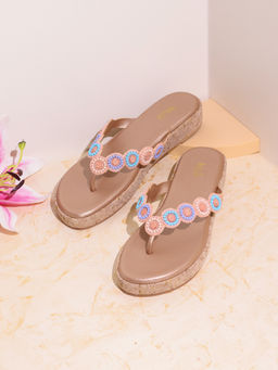 Inc.5 - Womens Pink Casual Embellished T-Strap Slip-On Sandals