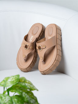 Inc.5 - Womens Beige Casual Solid T-Strap Slip-On Sandals