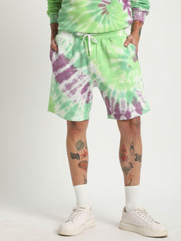 The Bear House - Men Green Tie And Dye Regular Fit Cotton Shorts