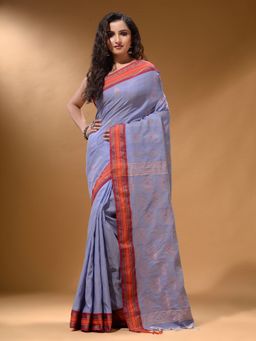 Arhi - Light Blue Silk Matka Soft Paisley Motifs Saree with Unstitched Blouse