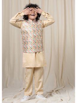 KALKI FASHION - Autumn Blonde Beige Kurta Set In Silk With Bandi Jacket (Set of 3)