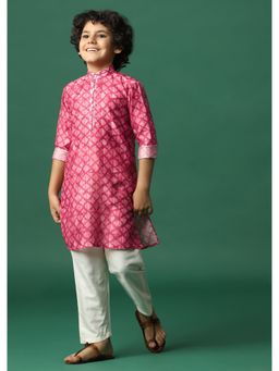 KALKI FASHION - Valentine Red Boys Kurta Set In Tussar Silk With Threadwork (Set of 2)