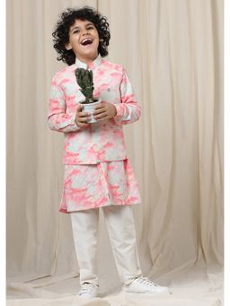 KALKI FASHION - Pink Tie-dye Bandi Jacket Set In Silk With Threadwork (Set of 3)