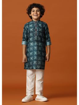 KALKI FASHION - Deep Green Printed Kurta Set In Tussar Silk (Set of 2)