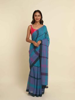 Suta - Blue Colorblock Pure Cotton Saree