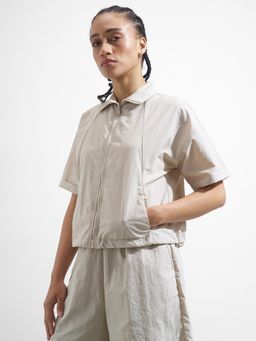 TOKYO TALKIES - Women Beige Front Zipper Jacket