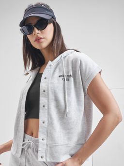 TOKYO TALKIES - Women Grey Front Open Hoodie Relaxed Jacket