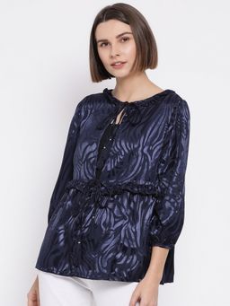 Oxolloxo - Navy Blue Glenton Graphic Shelly Women Shrug