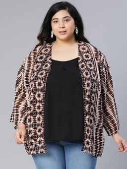 Oxolloxo - Black and Brown Plus Garment Polyester Print Shrug