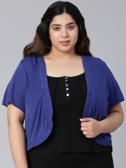 Oxolloxo - Women Viscose Blue Gathered Plus Shrug