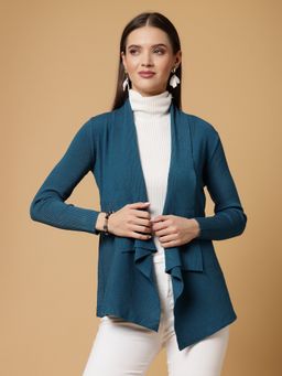 Mafadeny - Blue Women Long Sleeves Waterfall Shrug