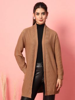 Mafadeny - Brown Women' Long Open Front With Small Beads Shrug