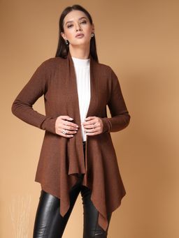Mafadeny - Brown Women Long Open Front With Asymmetrical Shrug
