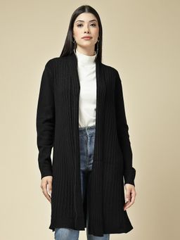 Mafadeny - Black Women Long Open Front With Textured Shrug