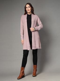 Mafadeny - Mauve Women Long Open Front With Textured Shrug