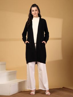 Mafadeny - Black Women' Mid-Thig Open-Front Side Pockets Shrug