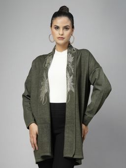 Mafadeny - Green Women Embellished Floral Small Beads And Stones Shrug