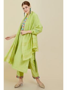 Soch - Women Green Silk Embroidered Suit (Set of 3)