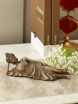 HomeTown - Zen Polyresin Sleeping Buddha Figurine in Bronze Colour