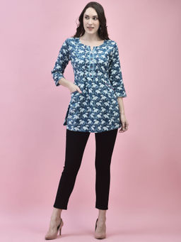 Shree - Women Liva Rayon Blue Floral Print Tunic