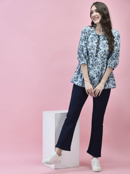 Shree - Women Cotton Blue Floral Print Tunic
