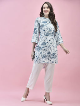 Shree - Women Liva Rayon White Floral Print Kurti