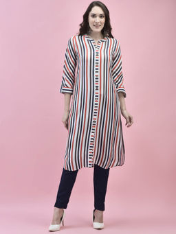 Shree - Women Liva Rayon Multi-Color Stripe Print Kurta