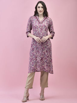 Shree - Women Liva Rayon Purple Floral Print Kurta
