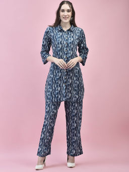 Shree - Women Liva Rayon Navy Blue Abstract Print Kurta with Comfort Pant (Set of 2)