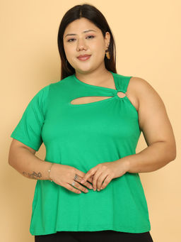theRebelinme - Plus Size Women Emerald Green Solid Colour Viscose Knitted Top