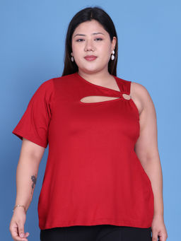 theRebelinme - Plus Size Women Maroon Solid Colour Viscose Knitted Top